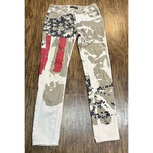 KU LANG BU LUO Women's Jeans 28 American Flag Camo Abstract Print 28x28